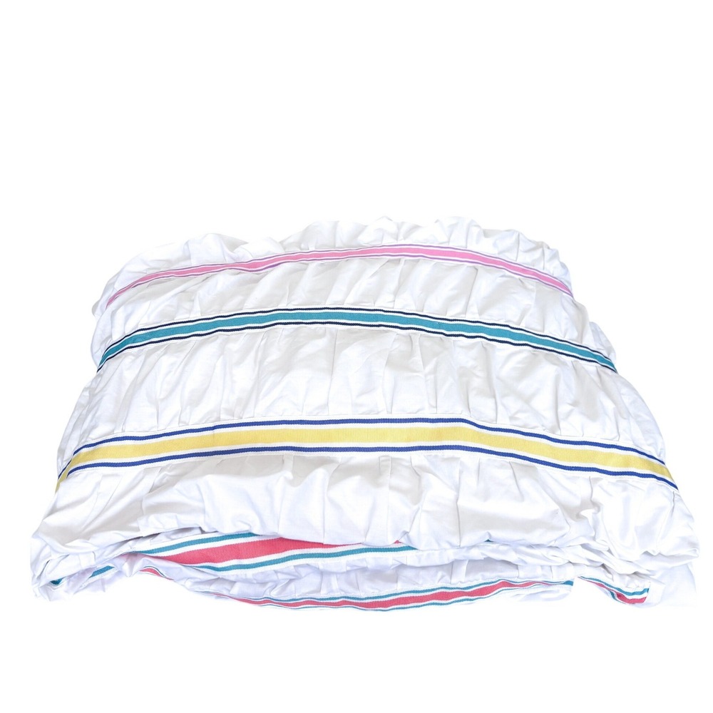 Pottery Barn Teen Ruched Pucker Up Duvet Full Queen Rainbow Striped White READ
